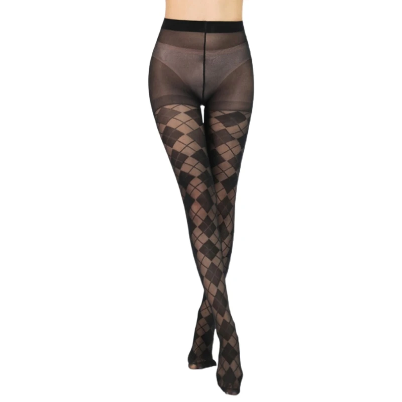 

Women Thin Silky Pantyhose Argyle Plaid Jacquard Sexy Sheer Tights Hosiery