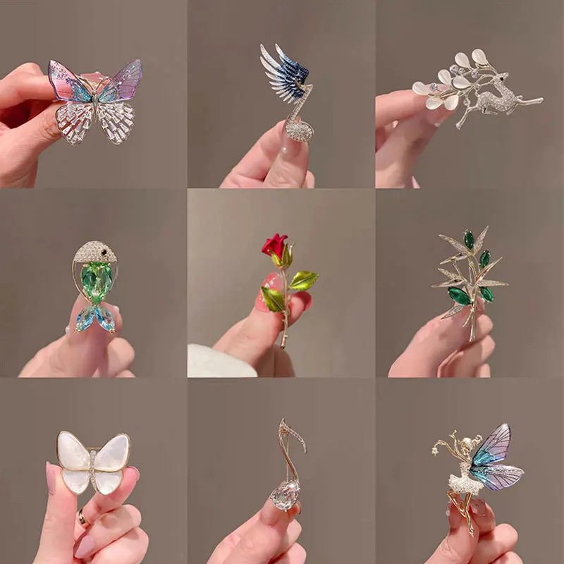 1PCS Luxury Wings Fairy Brooch Elegant Butterfly Ballet Dancer Pins Creative Rhinestone Alloy Clothing Accessories Gifts 2023