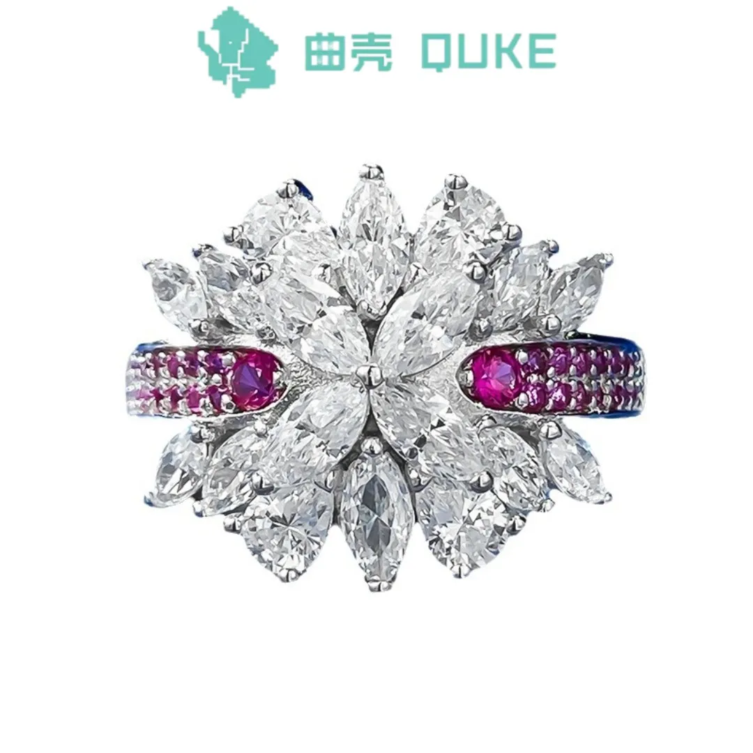 

S925 Silver Rainbow Bridge Luxury High Carbon Diamond Personalized Fashion Network Red Ring Female Jewelry Wedding