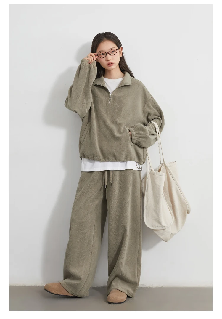 CHIC VEN Women Sweatsuit Loose Casual New Granular Velvet Stand Collar Female Top Pants Set for Woman Sport Autumn Winter 2025 Image 21
