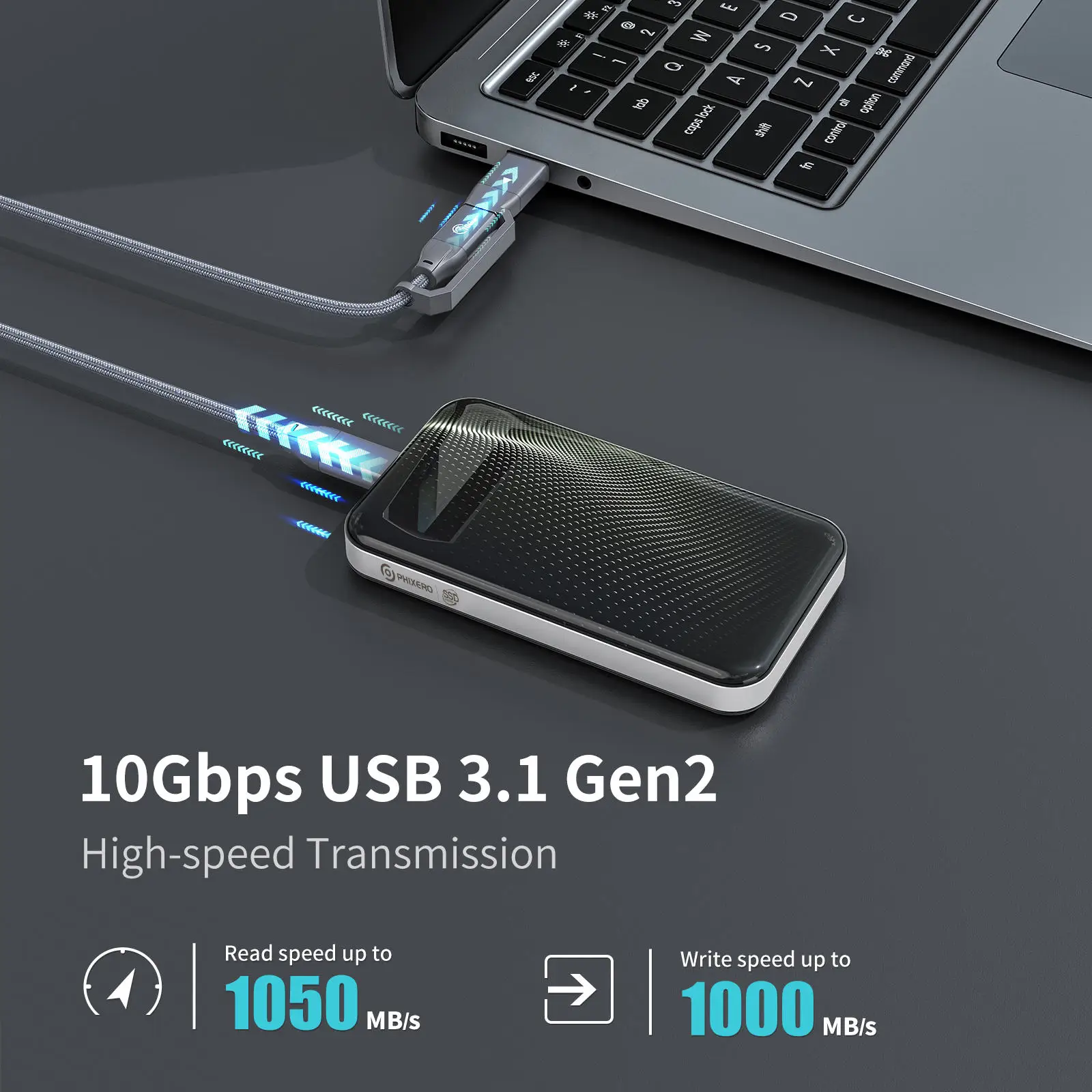 PHIXERO 40Gbps 휴대용 SSD, 썬더볼트 3 4, USB3.2, USB 3.1, 3.0 타입-C, USB4.0 호환 솔리드 스테이트 드라이브 케이스