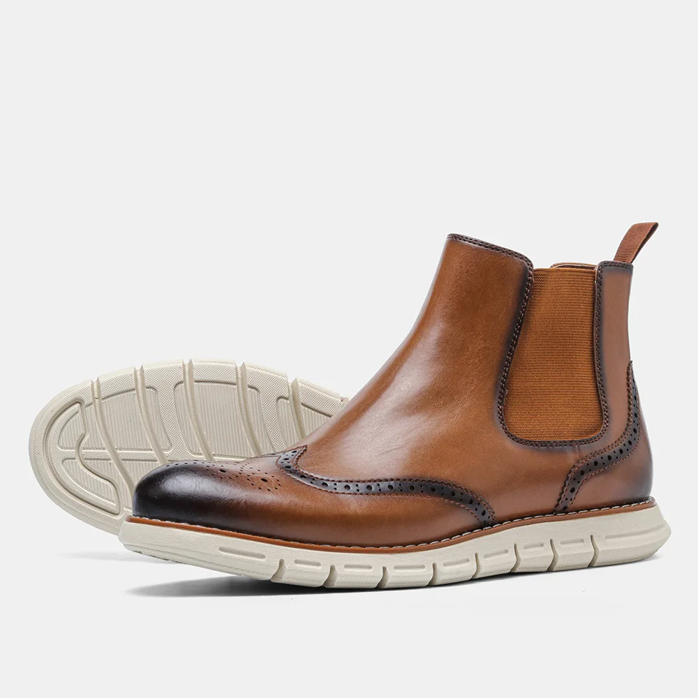 

Chelsea Men's Boots Spring Autumn 2023 New Handmade Gradient Casual Sports Block High-Top Men's Boots Leather Boots Shoes Men
