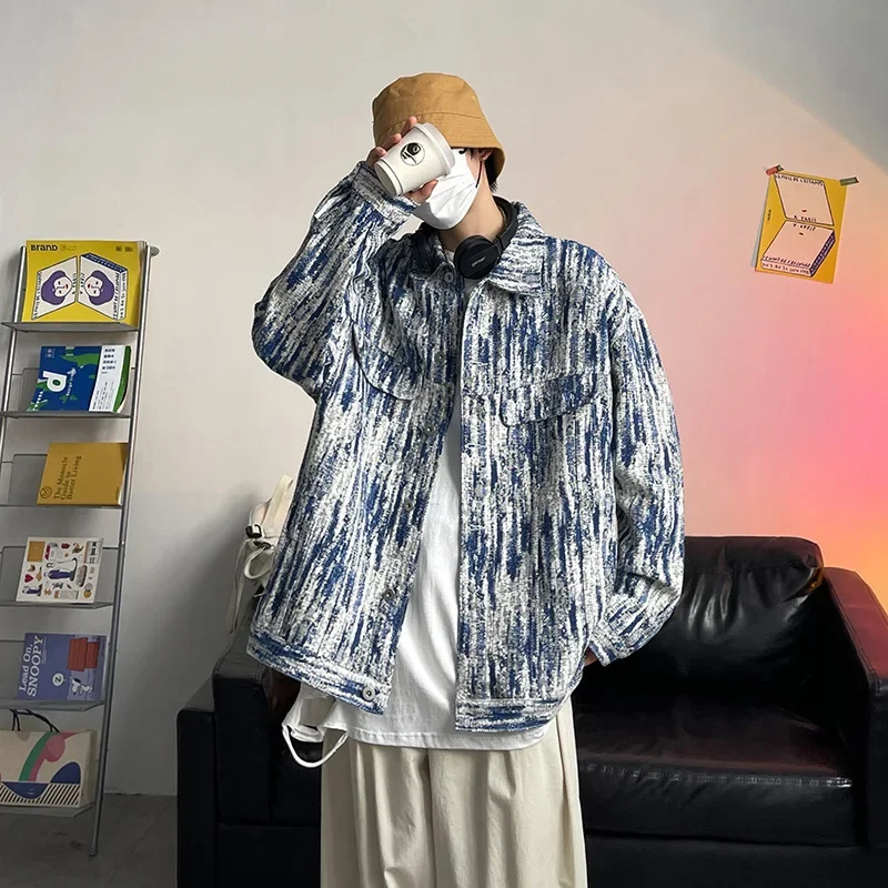 Denim Jacket Men's Spring and Fall Fashion Personality Jacket Fall High Street Senior Sense of Hundred Tops Men Clothing Coats