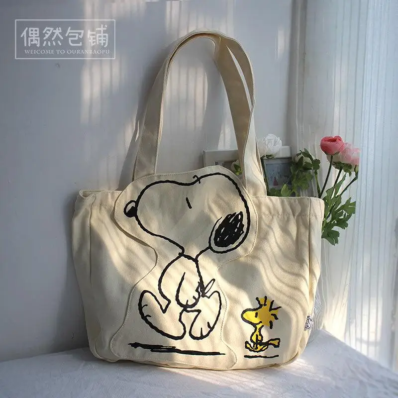 

Kawaii Sanrio Snoopy Cartoon Cute Canvas Bag Shoulder Bag Zipper Bag Large Capacity Fashion Travel Bag Tote Bag Toys for Girls