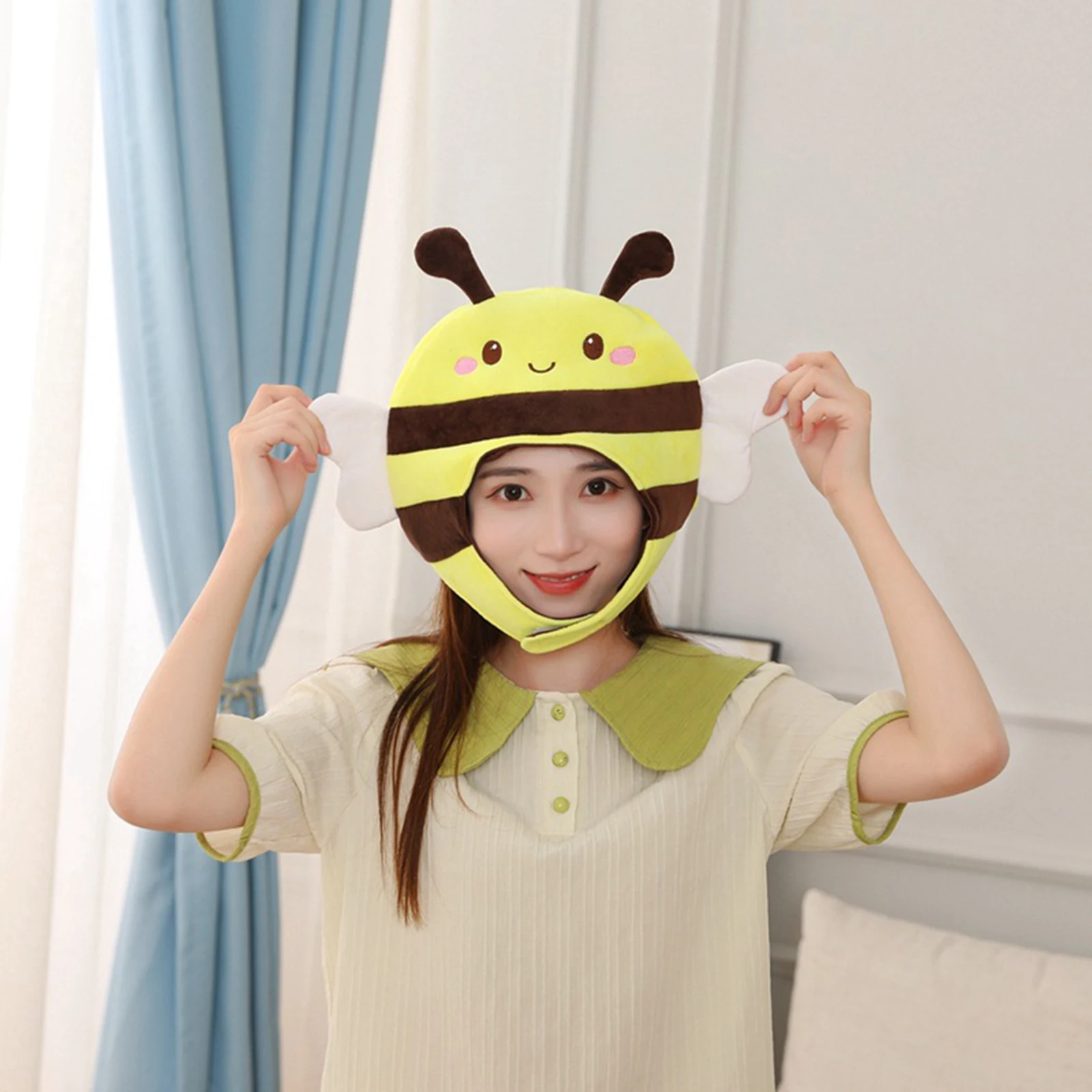 Bee Animal Plush Hat Clothing Photo Prop Fancy Dress Headgear Adults Headwear for Pretend Play Holiday Easter Carnival Cosplay