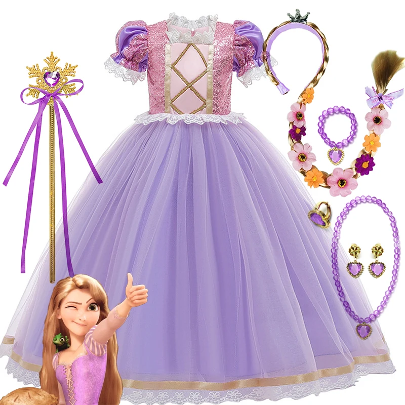 Disney Tangled Rapunzel Princess Dresses Girls Cosplay Isabella Costumes Kids Dress Up Carnival Party Dress Halloween Clothing - Kids Cospaly Dresses - AliExpress