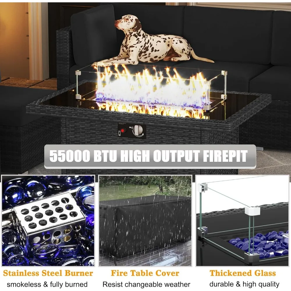 Patio Furniture Set with Fire Pit Table, Outdoor Conversation Sets Wicker Rattan Sectional Sofa with Coffee Table 4