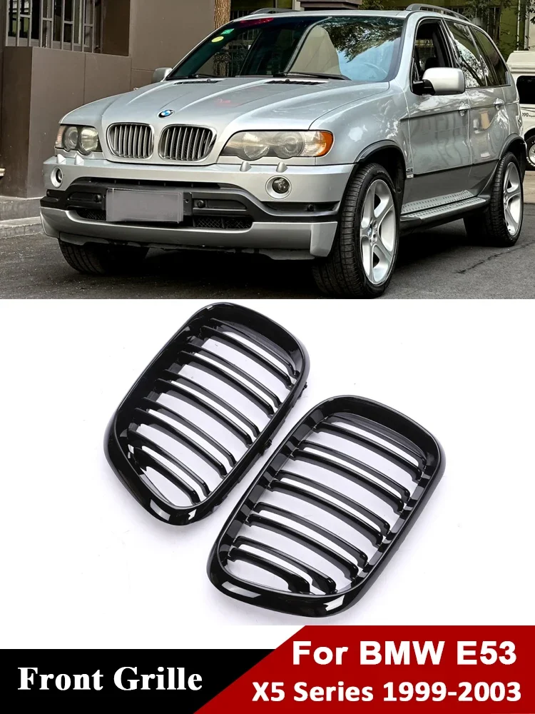 

For BMW X5 E53 1999-2003 Front Bumper Kindey Facelift Grille Gloss Black Inside Racing Grills Cover Car Replacement Accessories