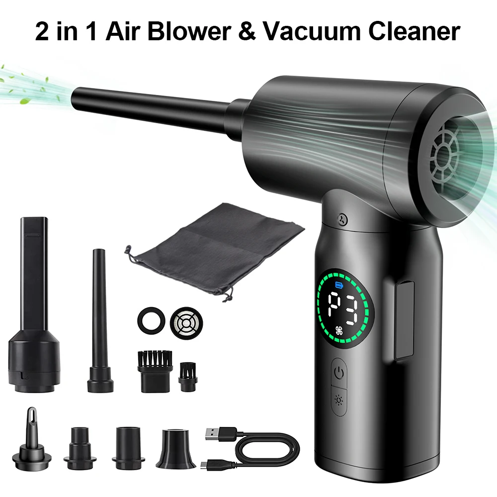 

7500mAh Portable Compressed Air Duster 2 in 1 Air Blower & Vacuum Cleaner Cordless Duster Blower for Keyboard Computer Cleaning