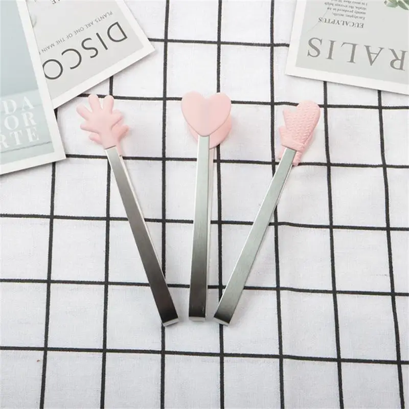 1/3pc Silicone Mini Tongs Stainless Steel Hand Shape Food Tongs Kitchen Barbecue Steak Frying Clip Barbecue Snack Ice Candy Clip food tongs