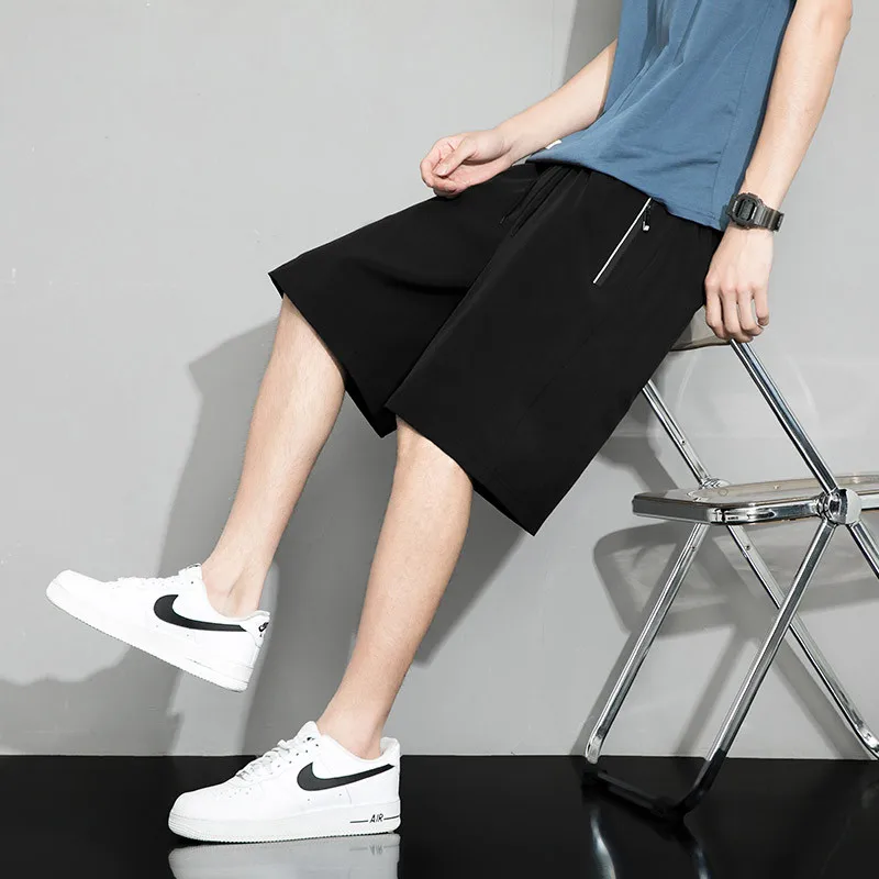 Summer Ice Silk Casual Short Men's Straight Thin Quick Dried Grey Knee Length Bermuda Men Beach Sport Short Male Sweatpants 5XL