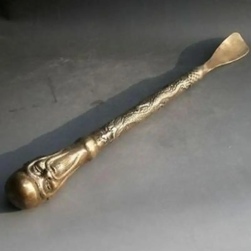 

Rare Chinese Brass Carved Statue Dragon Longevity God Shoehorn