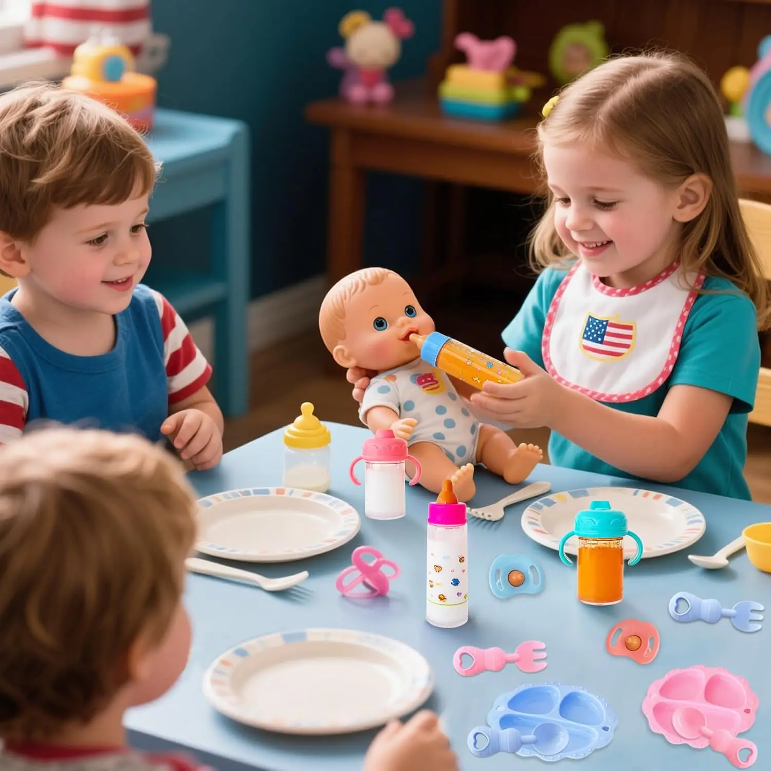 Baby Doll Accessories Baby Doll Feeding and Caring Set Simulation Magic Juice Milk Bottles Pretend Play Doll Accessories Girls