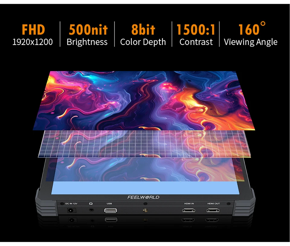 T10 10" Full HD Field Monitor 1920*1200 500Nit Brightness 1500:1 Contrast DSLR C