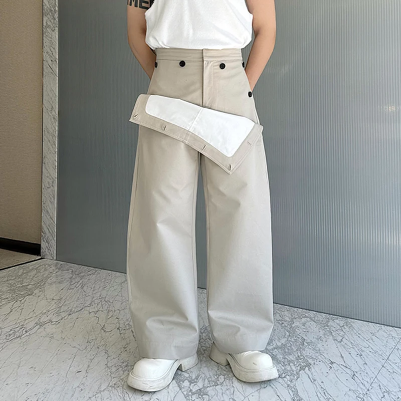 IEFB New Fashin Korean Style Men's Casual Pants Double-layer Straight Wide Leg Pants Solid Color Niche Stylish Men Wear 9C7056 4