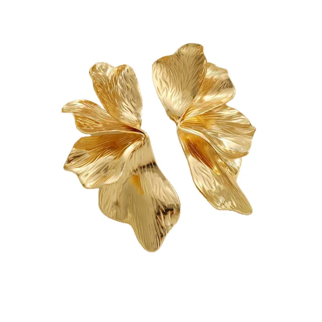 Boucles d'oreilles dorées en acier inoxydable pour femmes, Double couche, fleur à cinq pétales, Vintage, rayures, fleur, bijoux cadeaux