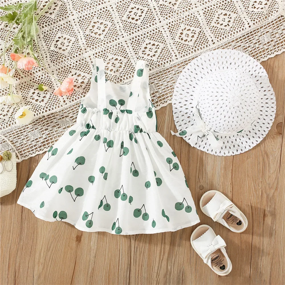 فستان بناتي صيفي كرز + قبعة