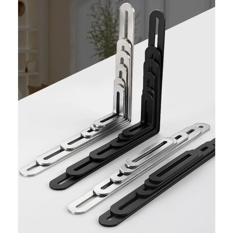 Black Stainless Steel Adjustable Angle Code Long Hole Activity 90 &deg; Right Angle Furniture Fixer L-shaped Shelf Bracket Connector