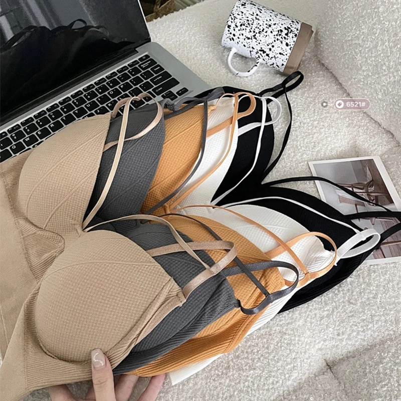 Women's Cotton Underwear Tube Tops Sexy Solid Color Top Girls Fashion Push Up Bra New V-Neck Tank Up Female Lingerie