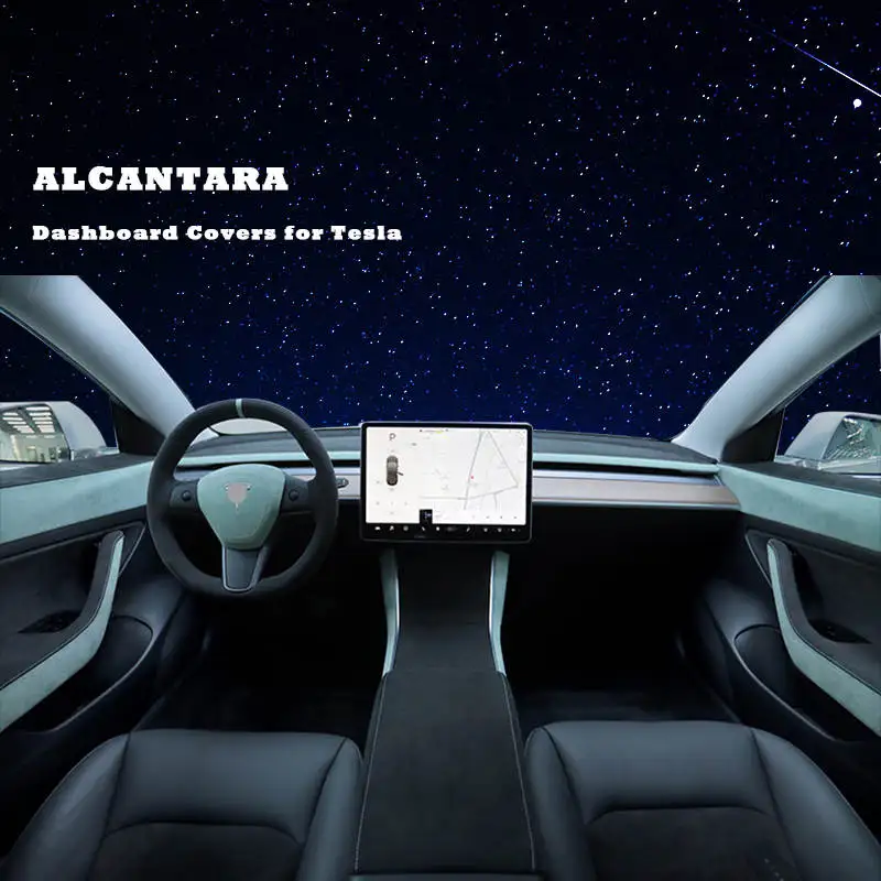 

Real Alcantara Custom Car Dashboard Doors Panel Upper Cover for Tesla Model 3 2016-2021 Armrest Box Handle Steering Wheel Cover