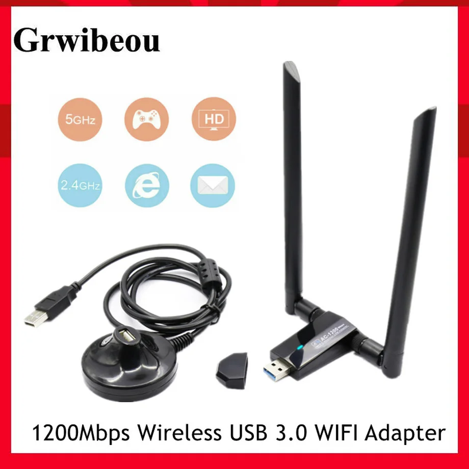 Беспроводной Wi-Fi адаптер Grwibeou AC1200, 2,4 ГГц, 802 Мбит/с