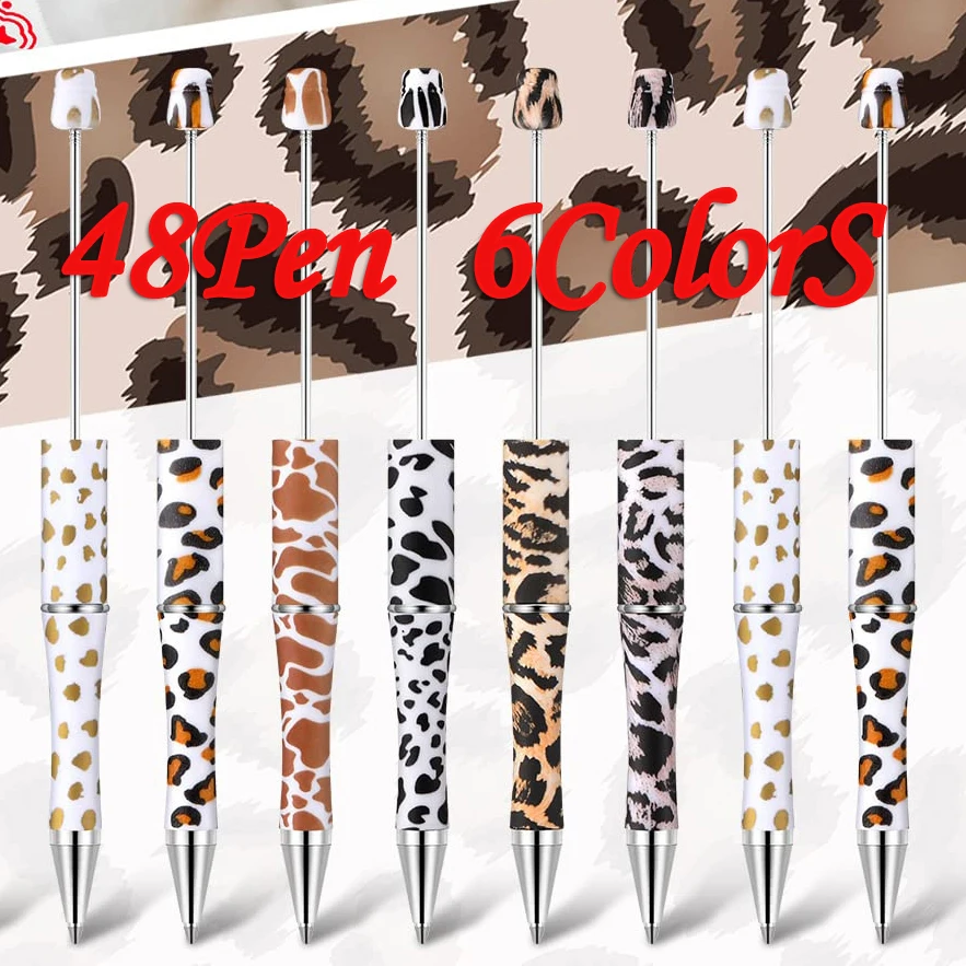 

48 шт. самодельная ручка из бисера Креативная печать с цветочным узором из бисера шариковые ручки с леопардовым принтом в виде коровы Подарочная ручка из бисера школьная Ручка