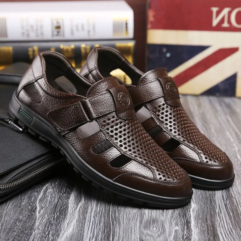 Classic Cow Leather Sandals Summer Outdoor Handmade Men Sandals Fashion Comfortable Beach Hollow Leather Shoes