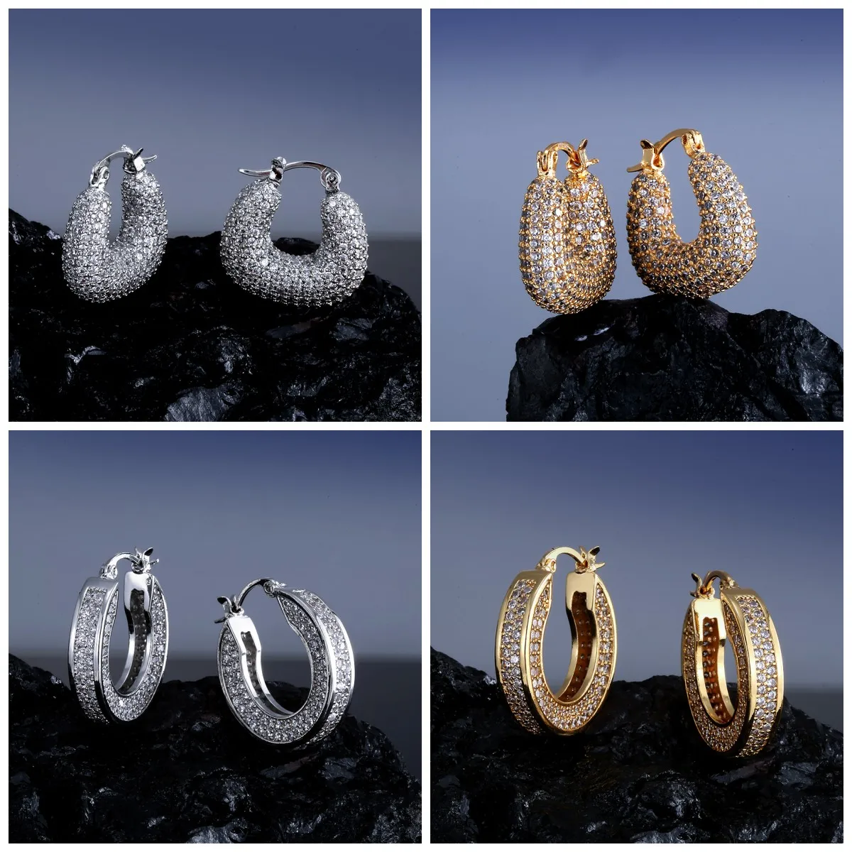 

Geometric shaped earrings inlaid with zircon fashion personalized light luxury jewelry CELIN party gifts free shipping