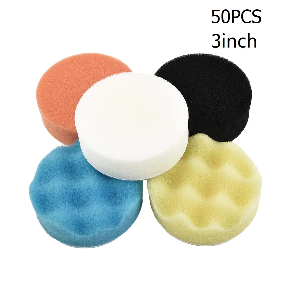 50pcs 3 Inch/75mm Car Polishing Sponge Foam Pads Discs Car Cleaning Buffing Waxing Tool Body Scratch Repair Tool