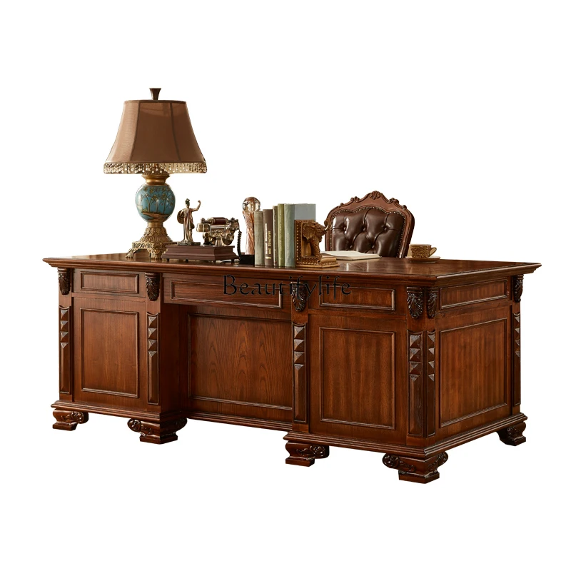 

American-Style Solid Wood Desk Boss Executive Desk President Table and Chair