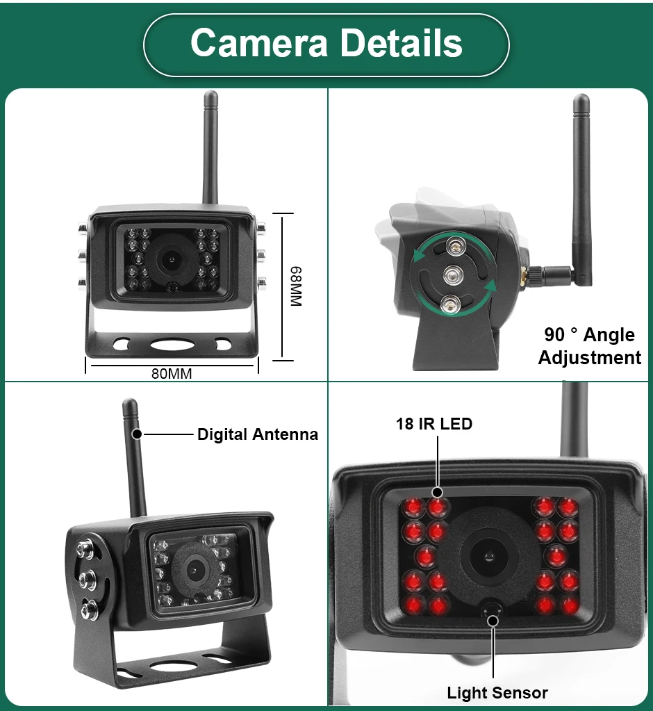 트럭/트레일러/버스/RV/픽업/트레일러용 7인치 WiFi 모니터가 장착된 AHD 1080P 디지털 무선 DVR 레코더 역방향 백업 카메라