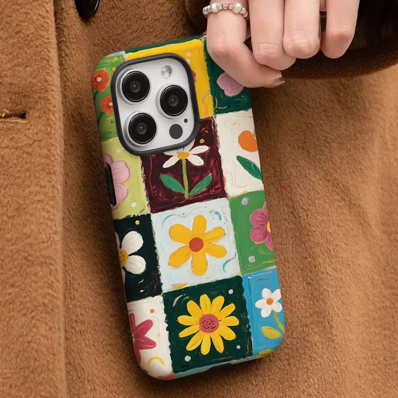 Dual-Function Floral Shockproof Phone Case with Protective Film