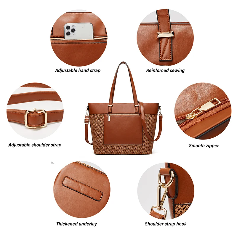 Fashion Women Straw Bags Beach Tote Bag For Female Traveling Fabric Shoulder Bag Multifunction Large Handbag