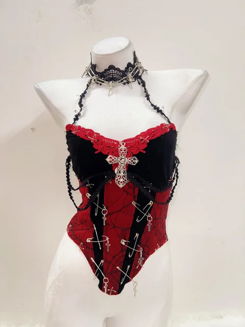 Red Lace Halter Neck Bodysuit 6