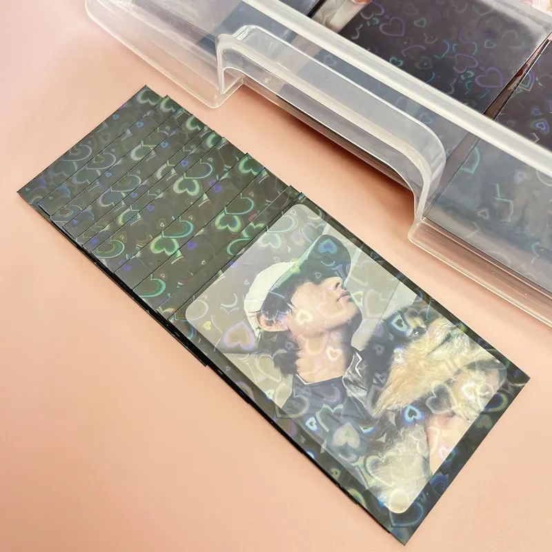 Kpop Card Sleeves 61x91mm 20C Heart Bling Holder For Holo Postcards Top Load Films Photocard Game Photo Cards Protector 50pcs photocard protector photocard holder photo card holder