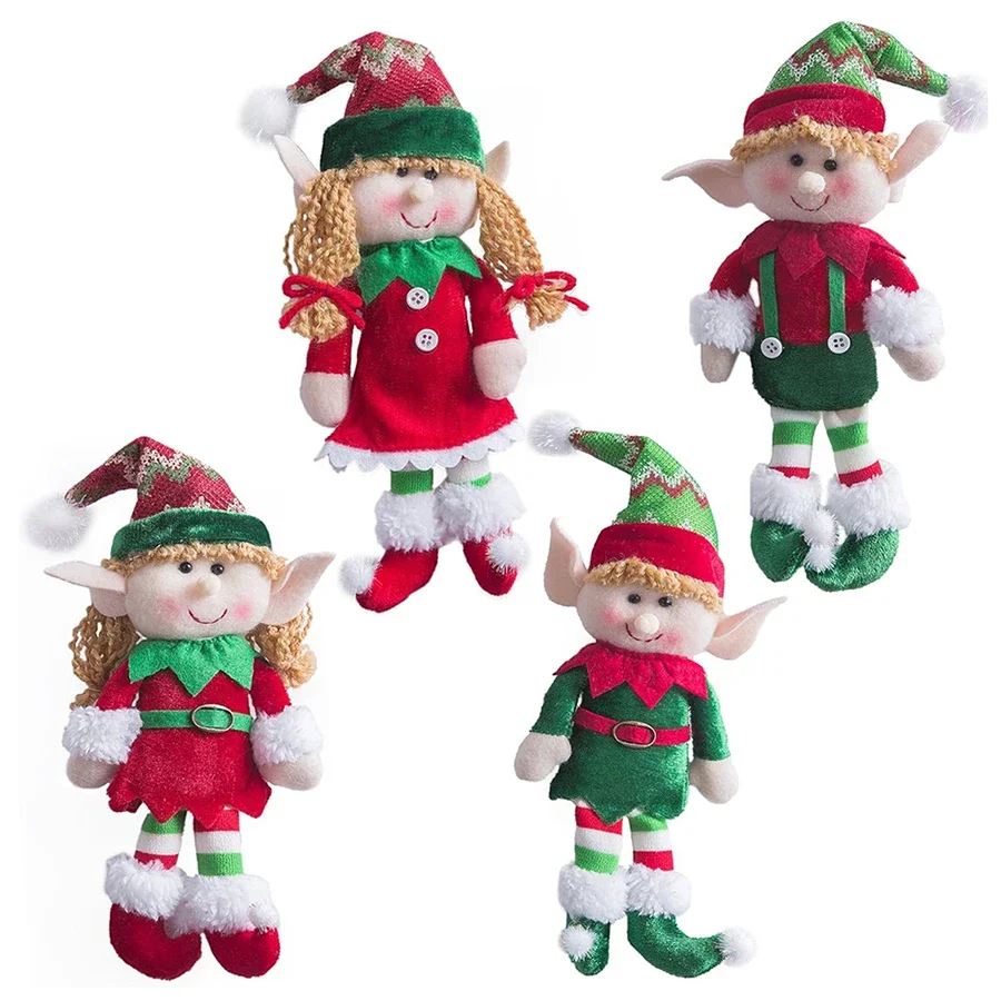 

4pcs Adorable Flexible Christmas Elves Plush Dolls Xmas Tree Decoration Holiday Santa Characters Ornaments Gift for Kids