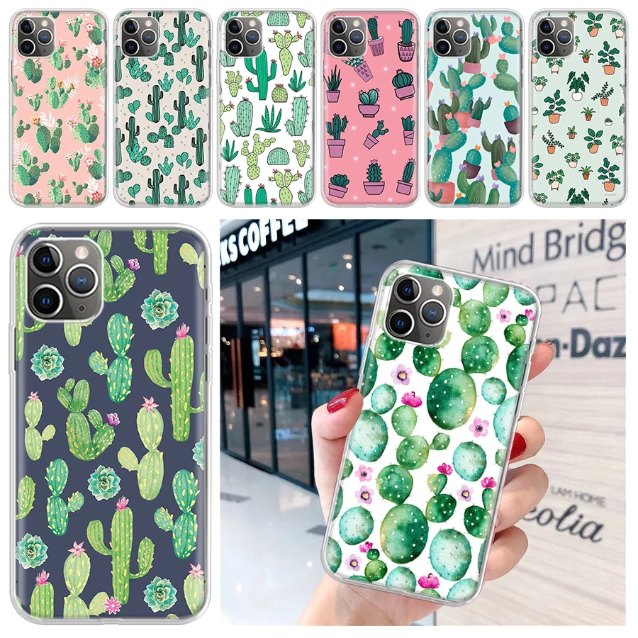 Cartoon Cactus Green Plants Custodia Morbida Per Iphone 15 14 13 12 11 Pro Max 7 Plus Mini Apple Xs Xr X Se 2020 8 + Cover Shell