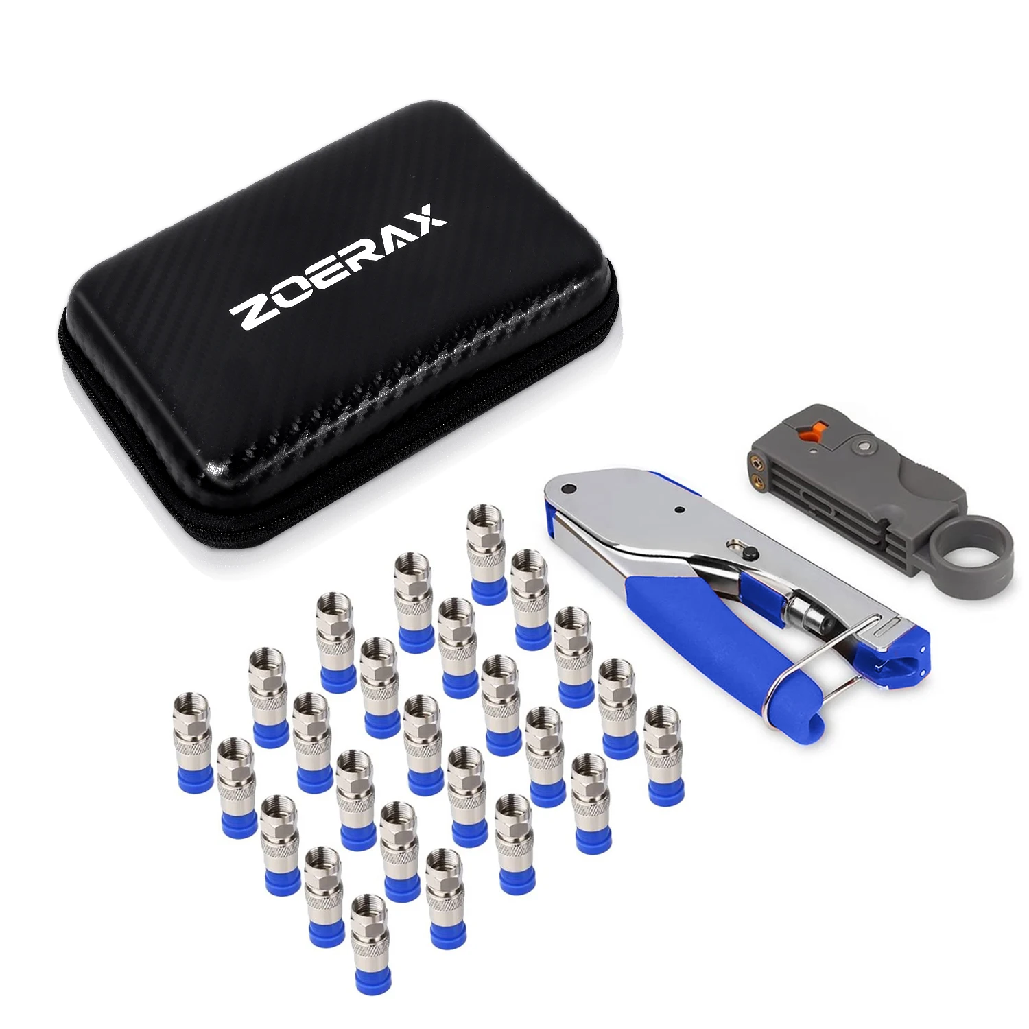 ZoeRax Premium Coaxial Compression Tool Kit with 20 Connectors and Cable Stripper