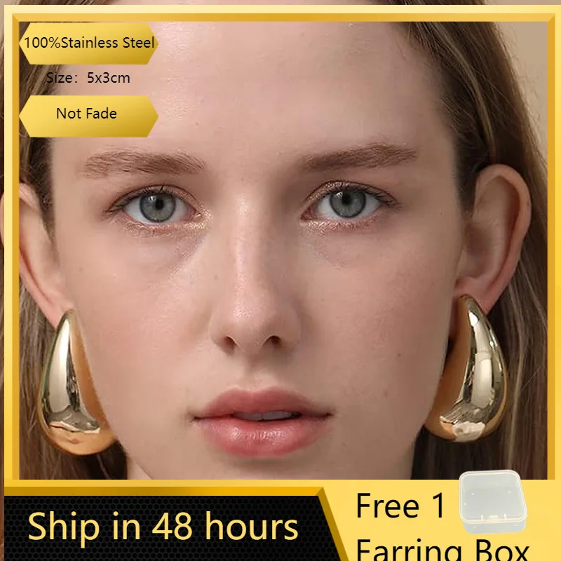5cm Extra Large Drop Earring Oversized Chunky Hoop Earrings for Women Girl Lightweight Hypoallergenic Gold Plated Big Earrings
