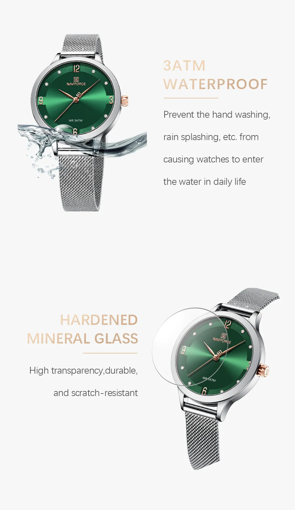 ساعة يد نسائية NAVIFORCE من الفولاذ المقاوم للصدأ ، كوارتز، مقاومة للماء، نموذج 5023 3