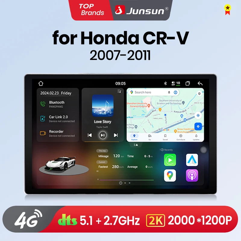 Junsun V3 Plus 2K Android 13 Wireless CarPlay Android Auto Car Intelligent Systems for Honda CR-V 3 RE CRV 2007-2011 Autoradio
