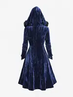 ROSEGAL Plus Size Gothic Fur Coats Black Full Zipper Applique Panel Fur Trim Fluffy Collar Long Sleeves Velvet Coat Outwears 5