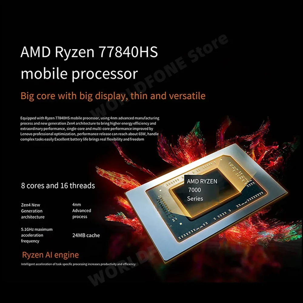 레노버 샤오신 프로 16 2023 노트북, 라이젠 R7 7840HS 라데온 780M 울트라북, 32G RAM, 1TB SSD, 16 인치, 2.5K, 120Hz IPS 스크린 노트북