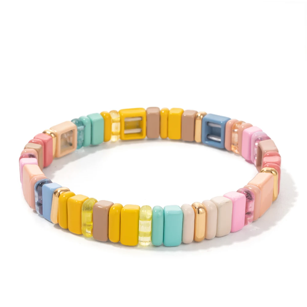 BEUTIFOR Fashion Personality Alloy Rainbow Bright Beads Bracelets Enamel Tile Plastic Beads Combination Bracelet