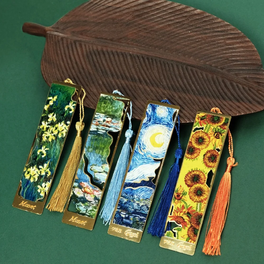 Van Gogh Oil Painting Exquisite Starry Sky Sunflower Metal Bookmarks Art Exhibition Souvenirs Gift Box Packaging Holiday Gift