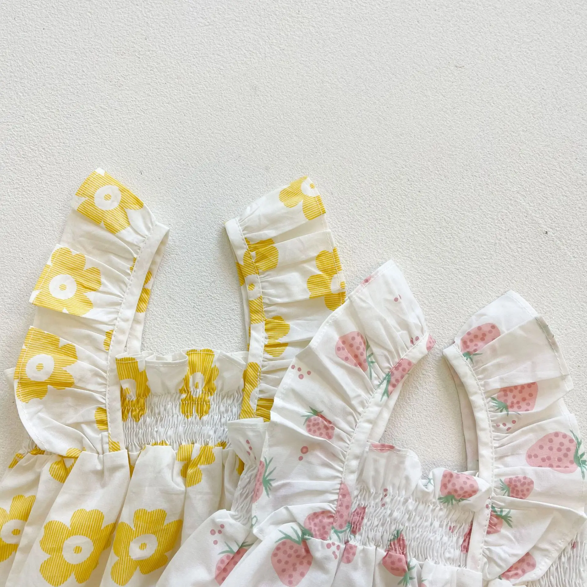 2023 New In Summer Newborn Girls Fly Sleeve Strap Flower Print Cotton Outdoor Clothing Jumpsuits Kids Baby Infant Bodysuit+hat