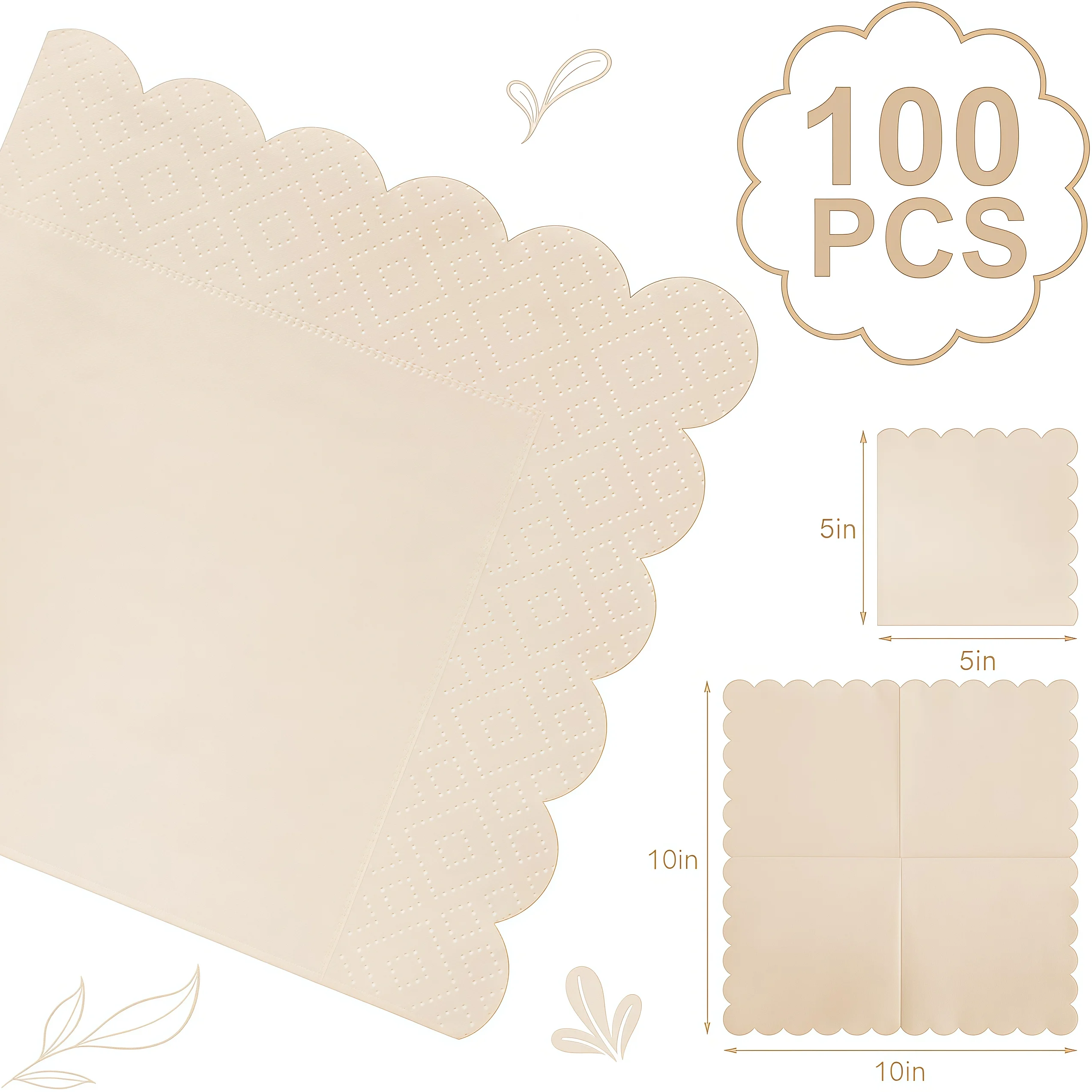 Paper Napkins Disposable Party Napkin Beverage Napkins Scalloped Cocktail paper napkins disposable paper napkins 50-300PCS For Wedding Dinner Birthday 5x5Inch