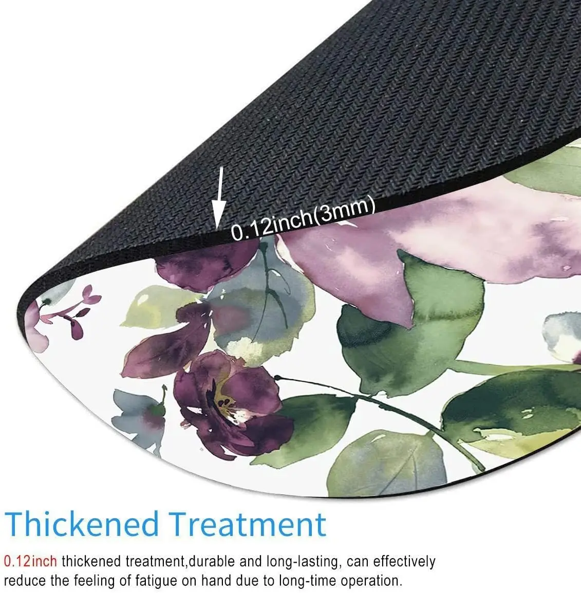 Round Purple Floral Mouse Pad Premium-Textured Small Mouse Mat with Waterproof Non-Slip Rubber Base for Laptop Computer Office