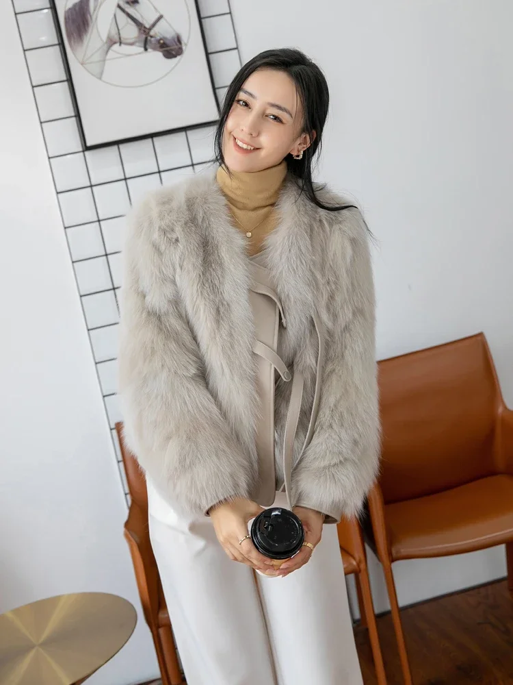 Real Fur Fox Coat Female Short Women's Clothing Fur One Coat 2023 Winter Young New Knitted Fashion Slim Casual Fluffy Jackets1Pc