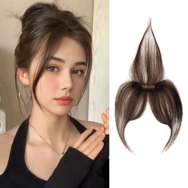 Human Hair Bangs Human Hair Natural Forehead Fringes Hair 3D French Bangs Wig Women Pieces Head Curtain Piece Eight Shaped Bangs